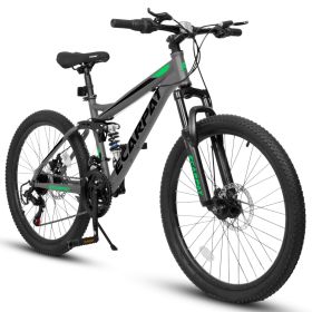 A2460 Mountain Bike 24 Inch Wheels, 21-Speed Full Suspension Mens Womens Trail Commuter City Mountain Bike