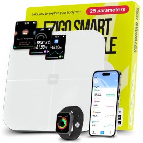 25 Metrics White Digital Bathroom Smart Scale with BMI Body Fat Muscle Mass Bluetooth Apple Health Compatible Scales Digital Weight Composition S