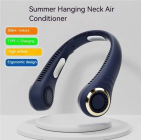 Bladeless Neck Fan with 180° Mountain Wind Cooling -Hands-Free Wearable & Ultra-Quiet, USB Rechargeable (Color: Dark blue)