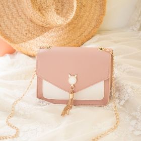 Small Messenger Bag New Sweet And Cute Cat Tassel Decoration Chain One Shoulder Small Square Bag Casual Messenger Bag (Color: Pink)