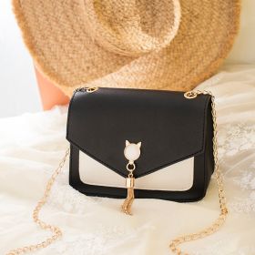 Small Messenger Bag New Sweet And Cute Cat Tassel Decoration Chain One Shoulder Small Square Bag Casual Messenger Bag (Color: Black)