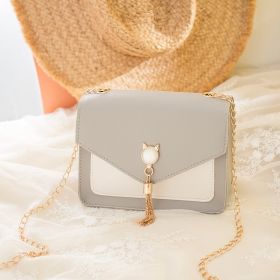 Small Messenger Bag New Sweet And Cute Cat Tassel Decoration Chain One Shoulder Small Square Bag Casual Messenger Bag (Color: Grey)