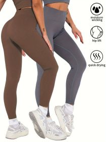 2 Pack Women's Seamless Ribbed Leggings Soft Slimming Yoga Pants, Ribbed Yoga Pants High Waisted Gym Leggings Sport Women Fitness Seamless Female (Color: 2PACK1, size: M)