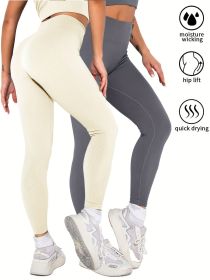 2 Pack Women's Seamless Ribbed Leggings Soft Slimming Yoga Pants, Ribbed Yoga Pants High Waisted Gym Leggings Sport Women Fitness Seamless Female (Color: 2PACK6, size: S)