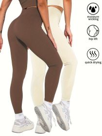 2 Pack Women's Seamless Ribbed Leggings Soft Slimming Yoga Pants, Ribbed Yoga Pants High Waisted Gym Leggings Sport Women Fitness Seamless Female (Color: 2PACK2, size: S)