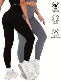 2 Pack Women's Seamless Ribbed Leggings Soft Slimming Yoga Pants, Ribbed Yoga Pants High Waisted Gym Leggings Sport Women Fitness Seamless Female (Color: 2PACK5, size: L)