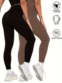 2 Pack Women's Seamless Ribbed Leggings Soft Slimming Yoga Pants, Ribbed Yoga Pants High Waisted Gym Leggings Sport Women Fitness Seamless Female (Color: 2PACK4, size: M)