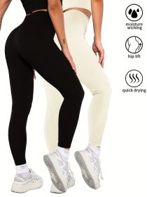 2 Pack Women's Seamless Ribbed Leggings Soft Slimming Yoga Pants, Ribbed Yoga Pants High Waisted Gym Leggings Sport Women Fitness Seamless Female (Color: 2PACK3, size: S)