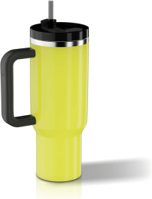 40 oz Tumbler with Handle and Straw Lid, Insulated Stainless Steel Double Wall Spill Proof Water Bottle Travel Mug,Dishwasher Safe (Color: Yellow)