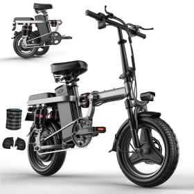ASKGO Electric Bike For Adults, 48V 15AH Removable Battery, 25MPH 35Miles Commuting Ebikes For Women Men, 500W Brushless Motor, Lightweight 14'' (Option: Gray)